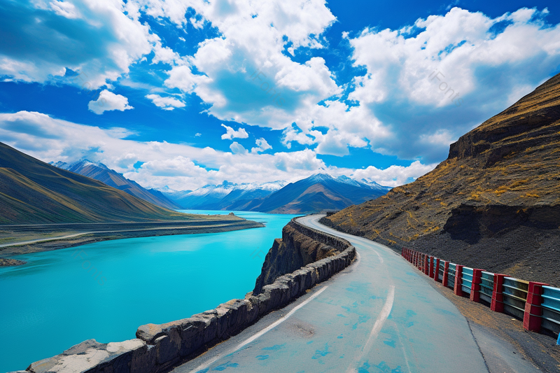 穿过碧绿的湖水的自驾山路美丽风光旅行,高清,摄影图,摄影图片,图片大全,摄影图免费下载